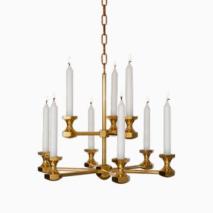 Large Scandinavian Postmodern Brass Candle Chandelier from Gusum, Sweden, 1980s