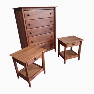 Mobilier de Chambre Tallboy Mid-Century avec Commode à Tiroirs et Tables de Chevet en Merisier de Heals, 1960s, Set de 3