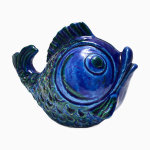 Hucha posmoderna de cerámica azul de Rimini atribuida a Bitossi, Italia, años 70