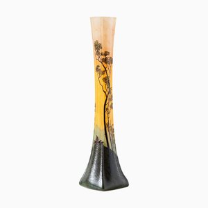 Französische Vintage Soliflore Glasvase in Orange & Grün von François-Théodore Legras