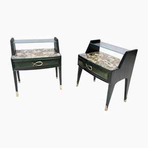 Dunkelgrüne Nachttische aus Holz, Italien, 1950er, 2er Set