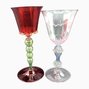 Vintage Murano Blown Glass Goblets, Murano, Set of 2