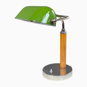 Lampe de Bureau en Chrome avec Abat-jour en Verre Vert, 1920s