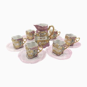 Baroque Porcelain Coffee Service with Gold and Pink Decorations, Set of 13