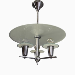 Bauhaus Kronleuchter aus Chrom mit Glas, 1930er