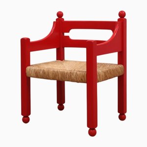 Vintage Rustic Red Lacquered Chair, Italy, 1960s