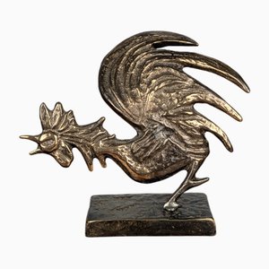 Vintage Gilded Bronze Cocorico Rooster Sculpture by Yves Lohé, 1990