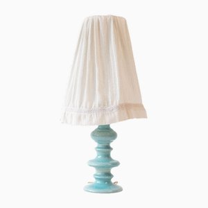 Vintage Table Lamp with Ceramic Base in Turquoise and Pleated Shade, 1970s