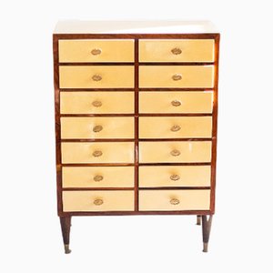 Mid-Century Chest of Drawers with 14 Drawers and Cream-Colored Fronts, Italy, 1960s