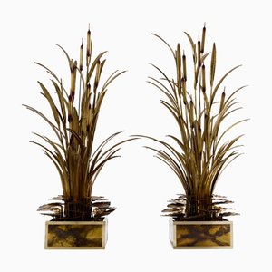 Brass Reeds Water Lilies Floor Lamps by Maison Jansen, 1970s, Set of 2