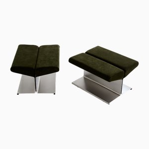 Alcantara Fußhocker aus Edelstahl von Paul Geoffroy für Uginox, 1975, 2er Set