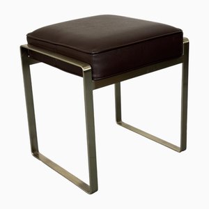 Sgabello moderno in acciaio e pelle marrone di Antonio Citterio per Flexform, Italia