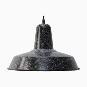 Lampe à Suspension Industrielle Vintage en Émail Noir Moucheté, Belgique