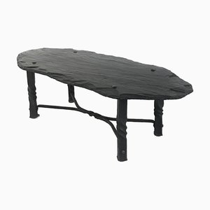 Early-Mid 20th Century French Low Table in Slate and Iron