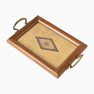 Antikes Tablett aus Holz mit Intarsien, 1920er