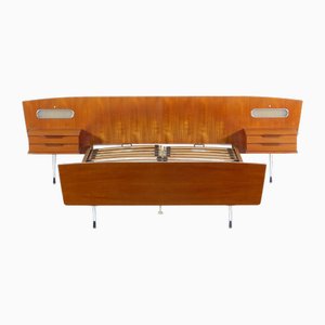 Lit Double Mid-Century avec Deux Tables de Chevet en Teck, Italie, 1960s