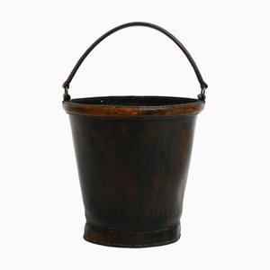 Grand Corbeille à Papier Mid-Century en Cuir de Vache, 1960s