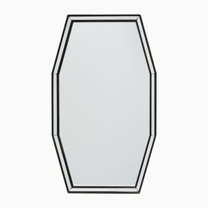 Mid-Century Modern Graphical Octagonal Mirror with Black Wooden and Mirror Frame, 1960s