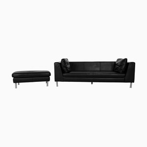 Black Leather 3-Seater Sofa and Ottoman from Ewald Schillig, Set of 2
