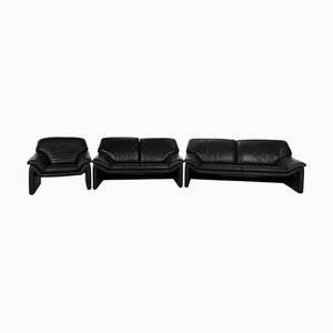 Atlanta Armchair, 3-Seater and 2-Seater Sofa in Black Leather from Laauser, Set of 3