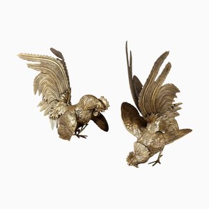 Kampfhähne aus Bronze, 2er Set