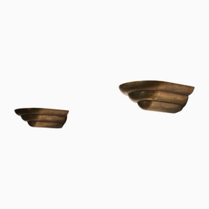 French Sculptural Patinated Bronze Wall Sconces, 1930s, Set of 2