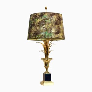 Palm Table Lamp in Brass with Marbled Shade from Maison Jansen, 1970s