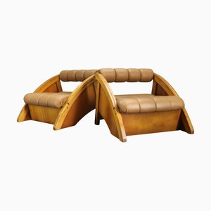 Vintage Oak Armchairs in Leatherette, Czechoslovakia, 1970s, Set of 2
