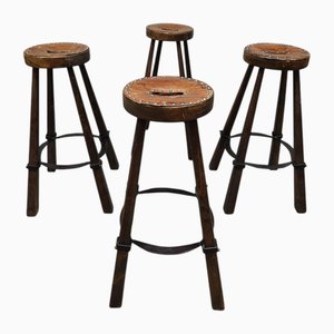 Sgabelli da bar vintage in pelle, Spagna, anni '70, set di 4
