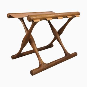 Komplett restaurierter dänischer Klapphocker aus Eiche mit Ledersitz von Poul Hundevad, 1960er
