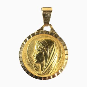 Grande Médaille Pendentif Charme Vierge Marie en Or Jaune 18 Carats, France, 1960s