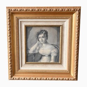 Antoine Ansiaux, Porträt einer jungen Frau, 1800er, Zeichnung auf Papier, gerahmt