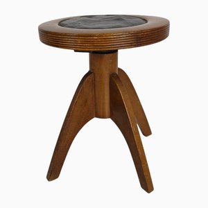 Verstellbarer Art Deco Klavierhocker mit Ledersitz, 1920er