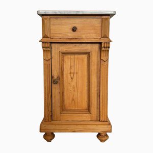 Antique Wilhelminian Side Table Cabinet in Softwood with Marble Top