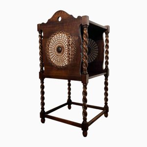 Table d'Appoint Antique en Noyer et Rotin
