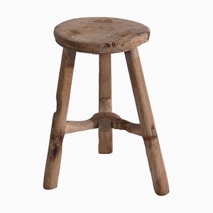 Sgabello rotondo antico in stile Wabi Sabi, inizio XX secolo