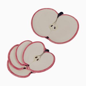 Vintage Apple-Shaped Ceramic Dessert Plates in the style of Ernestine, Italy, 1970s, Set of 6