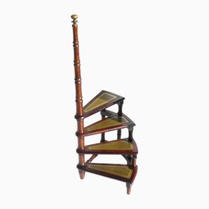Escalier de Bibliothèque en Bois avec Cuir Vert, Angleterre, 1950s