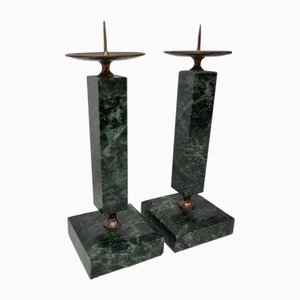Candelabros vintage de mármol verde, años 80. Juego de 2
