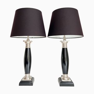 Vintage Hollywood Regency Dutch Table Lamps in NIckel by Colmore, Set of 2