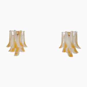 Vintage Italian Murano Wall Lights with 10 Acid-Etched Amber Glass Petals, 1990s, Set of 2