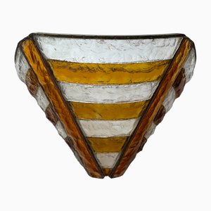 Italian Hammered Glass and Wrought Iron Sconce by Longobard, 1970s