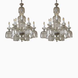 Böhmische Vintage Kronleuchter aus Kristallglas mit je 9 Leuchten, 1950er, 2er Set