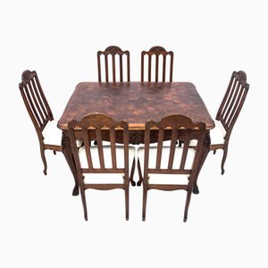 Juego de comedor francés vintage, años 20. Juego de 7