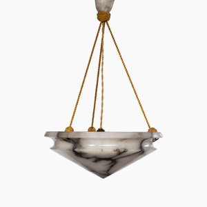 Lampada a sospensione Art Déco in alabastro a forma di diamante con spettacolari venature bianche e nere, anni '30