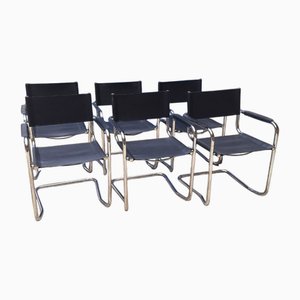 Sedia cantilever vintage in acciaio ed ecopelle di Marcel Breuer, Italia, anni '80, set di 6
