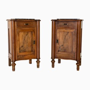 Vintage Nachttische aus Nussholz & Marmor, 1920er, 2er Set
