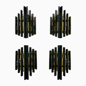 Italian Sconces in Hammered Glass and Gilt Iron from Biancardi Jordan, 1970s, Set of 2