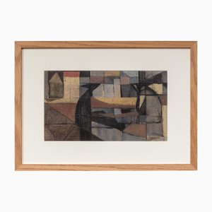 Carl Riise, Scandinavian Abstract Cityscape, 1971, Oil on Canvas, Framed