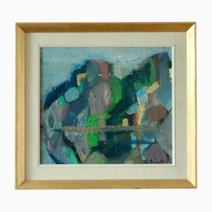 Abstract Landscape, 1950s, Oil on Panel, Framed